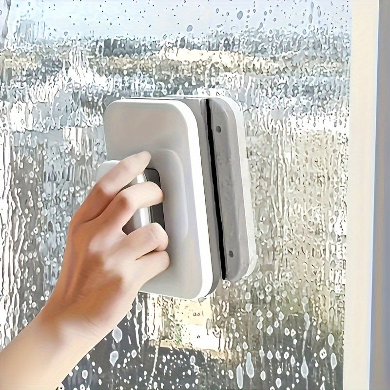 "1pc Double Sided Magnetic Window Cleaning Brush, High-rise Glass Cleaning Tool, ABS Handheld Safety Cleaning Accessories, Anti-Pinch Design, With Safety Rope, Suitable For 3-10mm Thickness Glass "