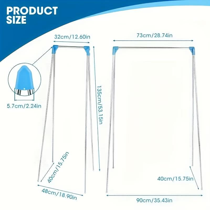 1pcs Multifunctional Portable Retractable Clothes Hanger, 34-78cm Adjustable Crossbar, 35-140cm Height Adjustable Folding Metal Clothesline Rack for Home, Laundry, Camping & Travel, Random Color