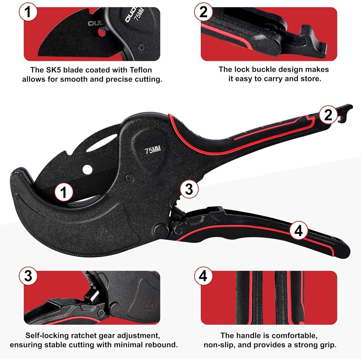 Professional PVC Pipe Cutter - Self-Locking Ratchet Pipe Cutting Tool for Hot-Melt Tubes, Durable Water Pipe Shears for Precise Pipe Cutting