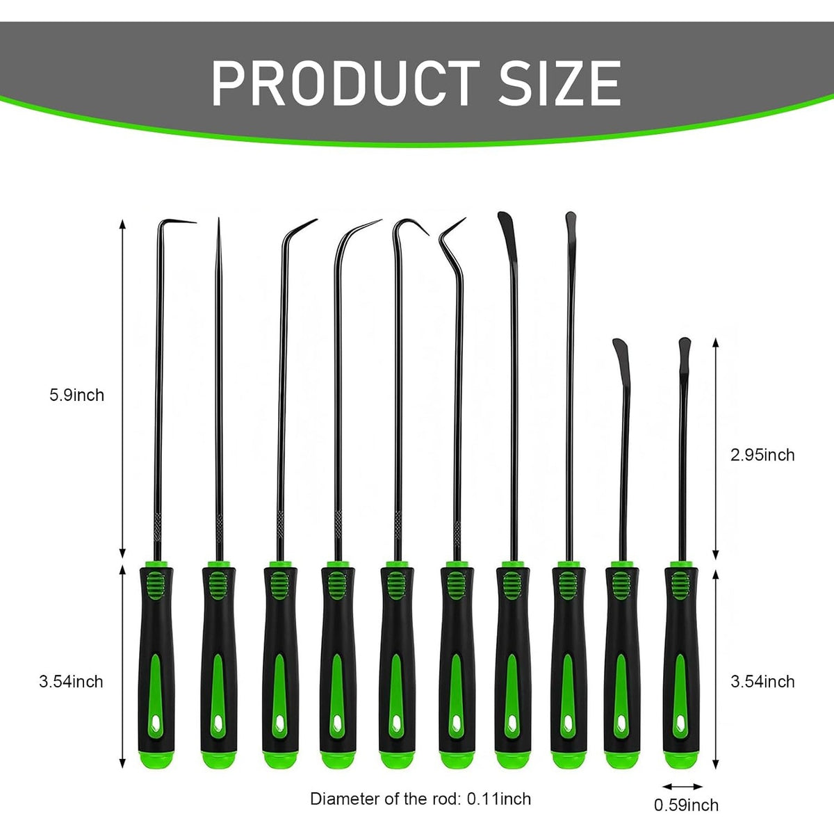 Pick and Hook Set, 10Pcs Precision Oil Seal Puller Removal Tool Kit with Drawstring Storage Bag, Green & Black Non-Slip Handle Alloy Steel, for Automotive Car Repair O-Ring Hose Mechanics DIYers