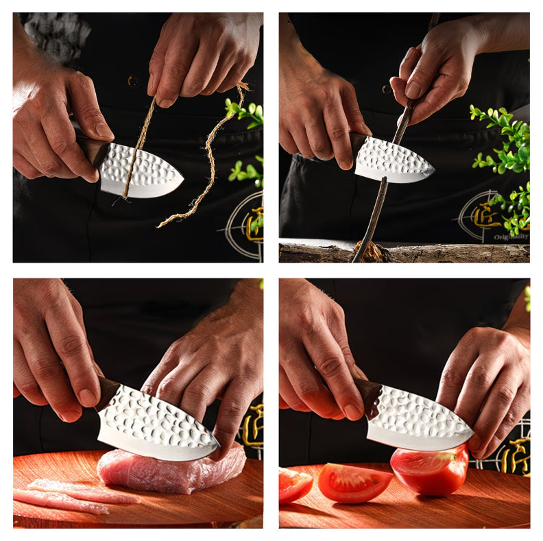 Small wooden handled meat cleaver, Stainless Steel Outdoor Camping Chef's Knife, Ideal for cooking and camping, kitchen knife, fishing gear.