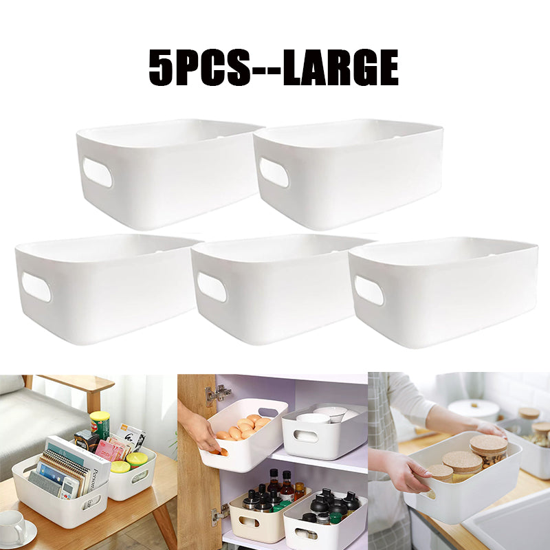 5 Pack Plastic Storage Bins, White Storage Containers for Pantry Organizer and Storage,Perfect for Kitchen,Fridge,Cabinet, Closet,Bathroom Organization
