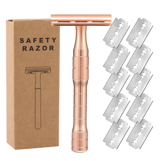 Matte Black Safety Razors for Men and Women, Reusable Single Blade Razor | with 10 Platinum Coated Double Edge Blades & Blade Disposal Pouch, Smooth Close Comfort Shave, Eco-Friendly & Plastic Free