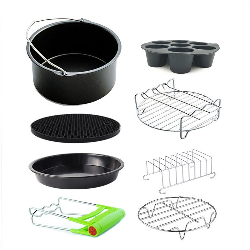 8 Inch Air Fryer Accessories Set of 8 for 3.5Qt-5.8Qt Phillips Nuwave Gowise Gourmia Ninja Dash Air Fryer, with Egg Bites Mold, Pizza Pan, Cake Barrel, Skewer Rack, Silicone Mat, Air Fryer Liners