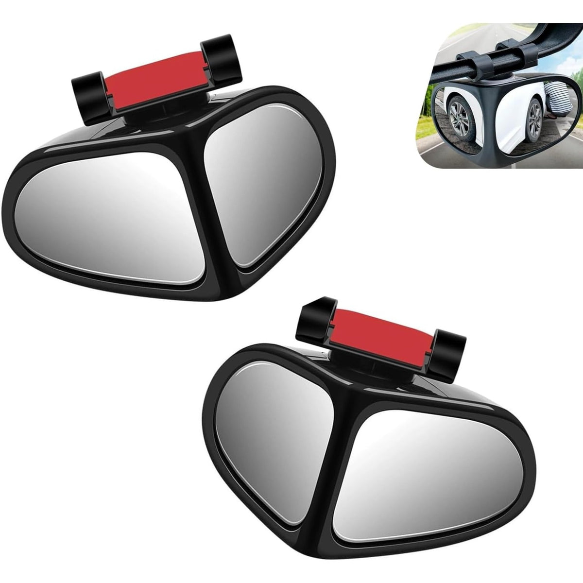 2 PCS Car Blind Spot Mirrors, Dual-sided Wide Angle Rearview Auxiliary with 360 Degree Adjustment, ABS Anti-collision Housing and HD Glass Design, Snap-on and Adhesive Mounting Mirror (Black)