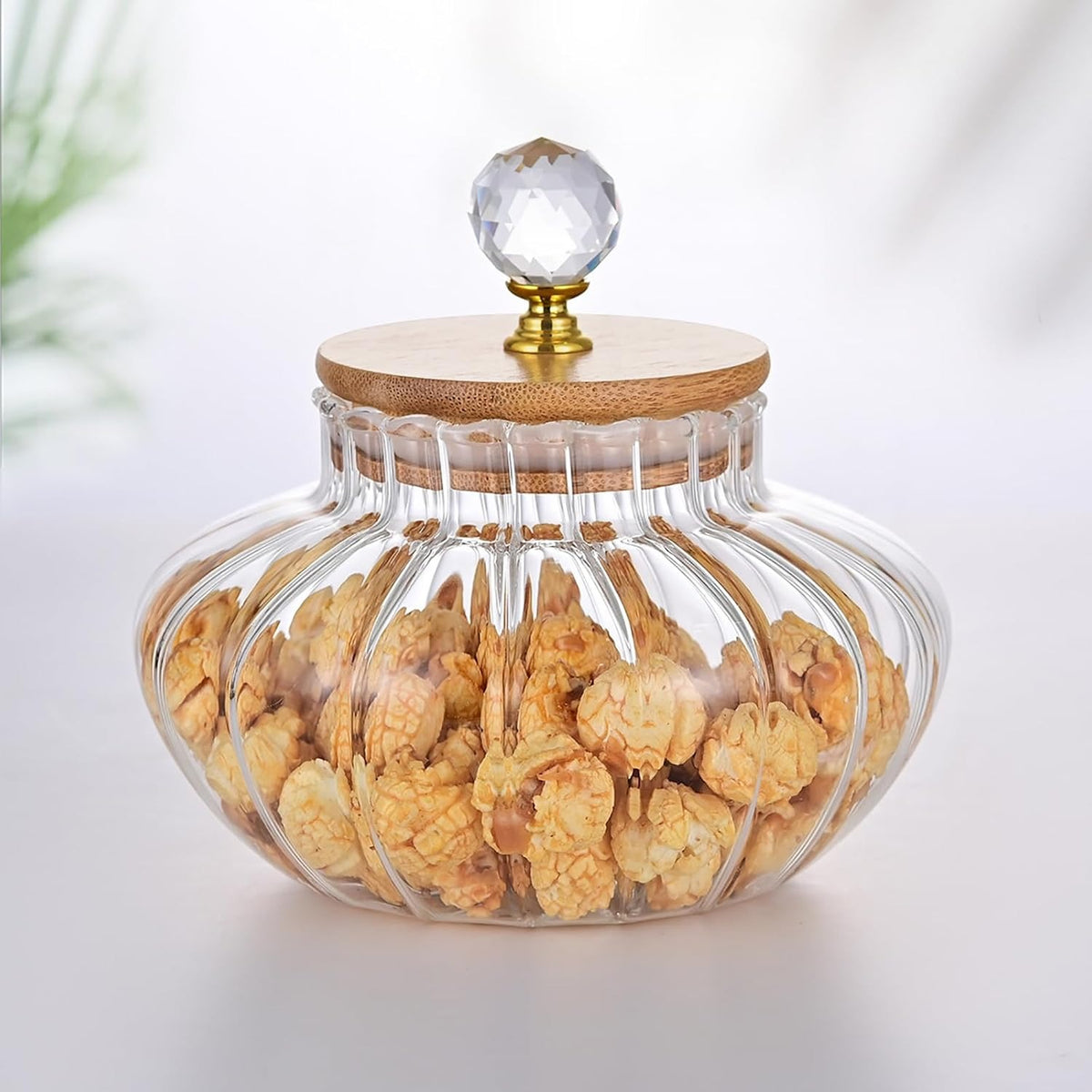 24 OZ Glass Cookie Jars with Lids Decorative Coffee Candy Canisters Halloween Pumpkin Shaped Food Storage Jar with Bamboo Lids Kitchen Jars for Nuts Spice Beans Tea Snack