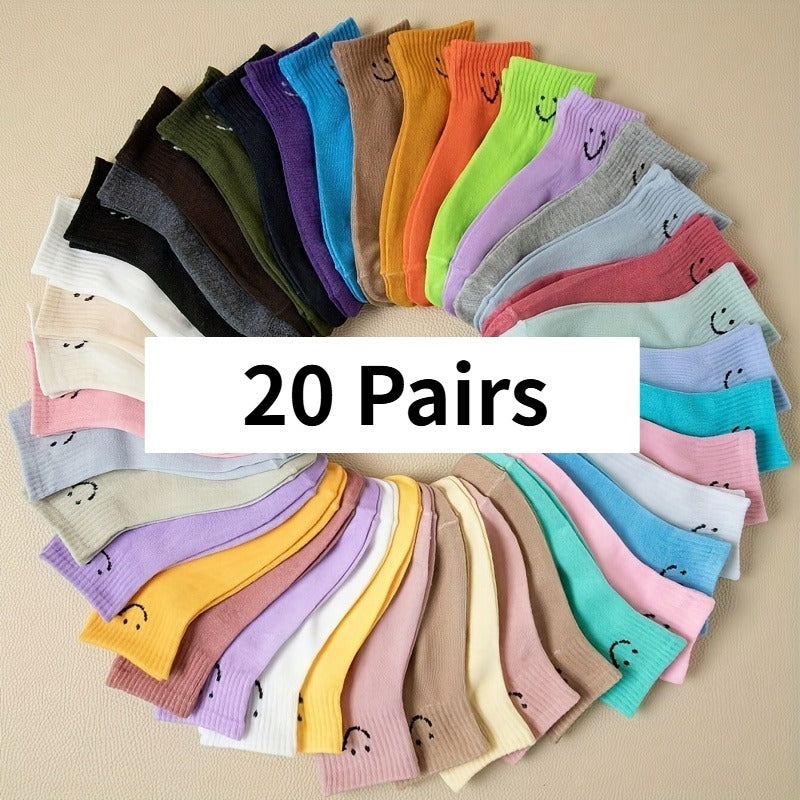 20 Pairs of Cute Patterned Breathable Womens Casual Athletic Socks - Stylish and Comfortable Sport Socks for Everyday Wear