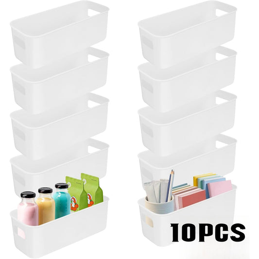 Storage Basket 10PCS Plastic Organizer Bins With Handles, 8.9"×3.7"×2.8" Stackable Storage Boxes For Kitchen, Fridge, Bathroom, Cabinet, Closet & Home Organization