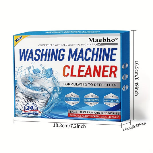 24-Pack Heavy-Duty Washer Cleaning Tablets - Deep Cleaning Solution for Front Load and Top Load Washers, Odor Eliminator and Scale Remover, Compatible with All Washing Machines, Efficient Washer Cleaner Tabs