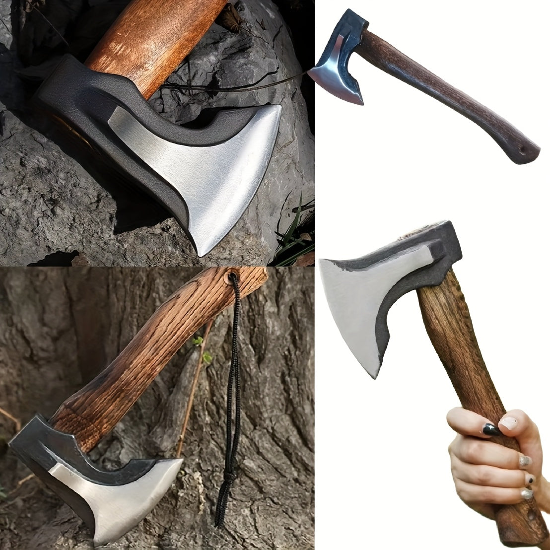 Outdoor Survival Axe - Heavy-Duty Stainless Steel Hunting Knife with Wooden Handle, Multi-Functional Camping Tool for Hiking, Chopping, and Shooting - Perfect Gift for Men, Ideal Christmas, Father's Day, and Camping Accessory