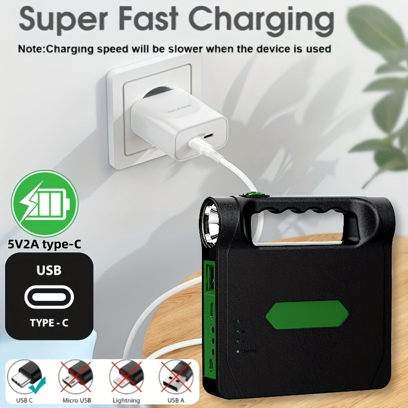 Portable Solar Power Bank Power Station, Mini Solar Lighting System With Replaceable Lithium Battery, USB Output For Charging Cellphone, Built-in Torch Light, Optional UFO LED Bulb For Household Outdoor Camping Power Failure Emergency Supply