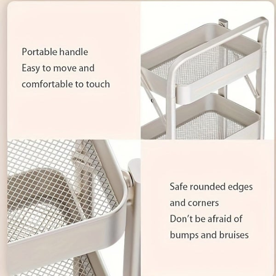 Free Shipping 3 Tier Rolling Cart No Assembly Required Mobile Storage Rack