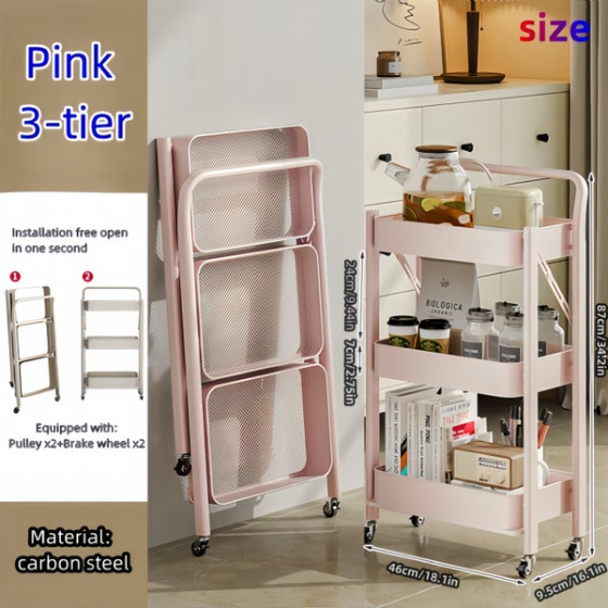 Free Shipping 3 Tier Rolling Cart No Assembly Required Mobile Storage Rack