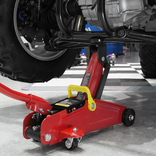 Hydraulic Trolley Service Lift Jack/Portable Floor Jack with Special Slow Release and Blow Mold Carrying Storage Case : 2 Ton (4, 000 lb) Capacity, Red.