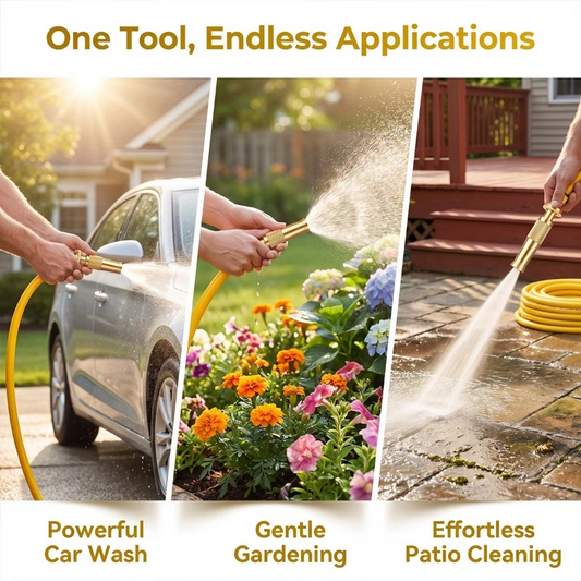 Garden Hose Nozzle, 16.4ft Garden Hose Kit with Adjustable Brass Spray Gun, Universal Connector and Metal Water Hose Fitting, Quick Connect Watering Tool for Garden Irrigation, Car Washing, Patio and Yard Cleaning