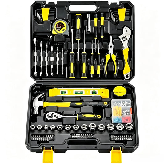 108 Piece Tool Set General Household Hand Tool Kit with Plastic Toolbox Storage Case Socket and Socket Wrench Sets(108-socket Set)