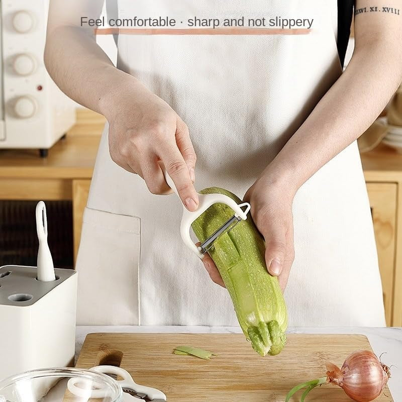 Multi Functional Kitchen Small Tool Set, 6-piece Set with Storage Stand, Fruit Food Tool Combination Set(Includes scissors, paring knife, bottle opener, grater, blender, storage base)