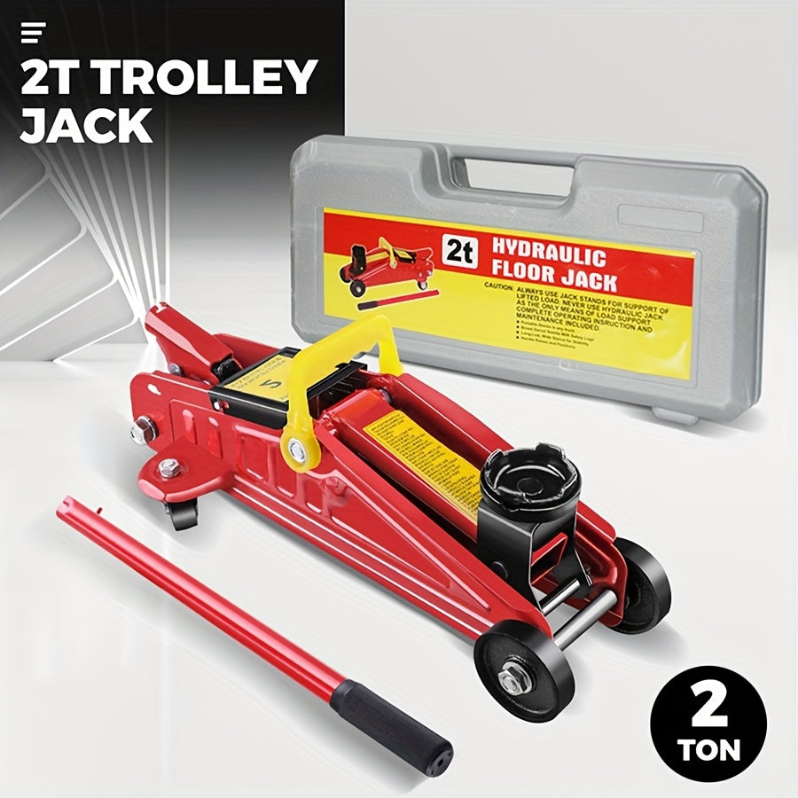 2-ton hydraulic floor jack - heavy-duty steel low profile handcart jack with safety valve, lifting range of 135-290mm, rotating casters and storage box - suitable for cars, trucks, trucks - emergency tire replacement and chassis maintenance, portable