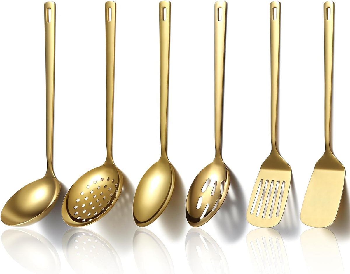 Gold Kitchen Utensils Set 6pcs, Titanium Gold Plating Stainless Steel Cooking Utensils Set, Kitchen Tools Spatulas Set, Cooking Spoons, Home Essentials Kitchen Gadgets Accessories
