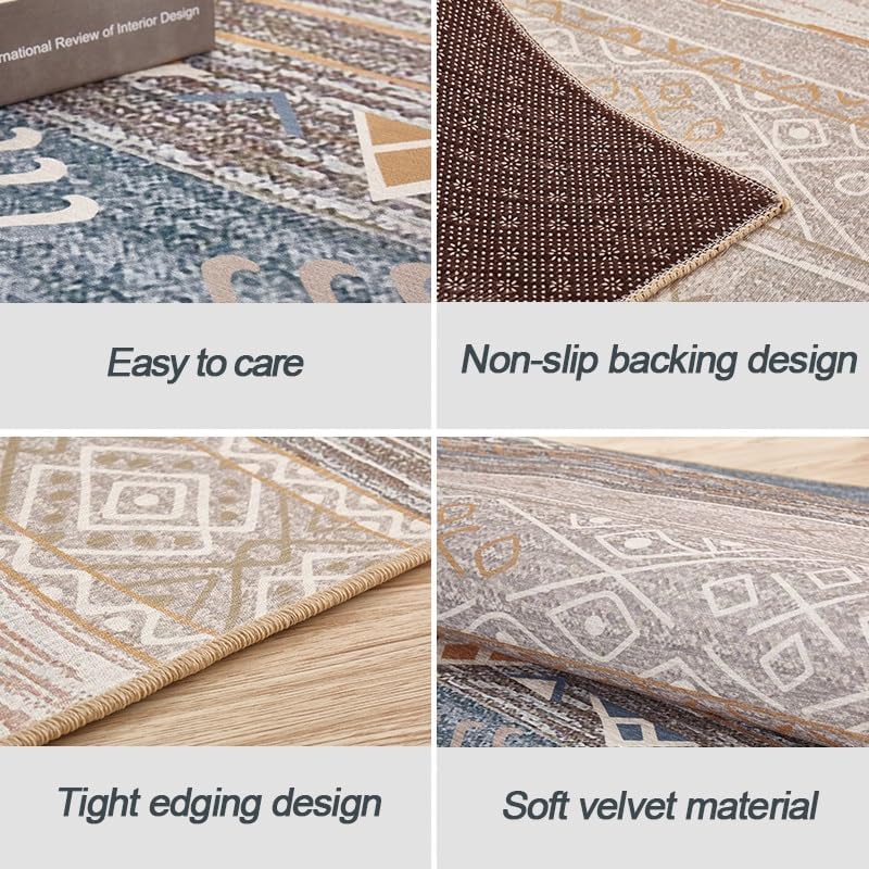 Indoor Runner Rug, Washable Runner Rug with Rubber Backing, Modern Geometric Patchwork Aesthetic Carpet for Bedroom, Living Room, Hallway, Entryway, Washable Rug Rockwood Collection