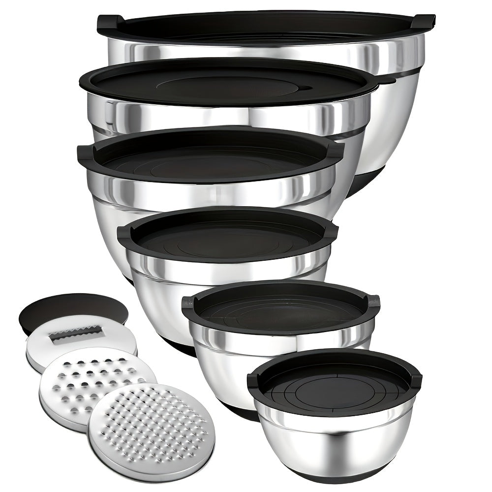 Kitchen Stainless Steel Mixing Bowl Set With Sealed Lids & Graters Rustproof Bowls For Mixing Kneading Serving Salad