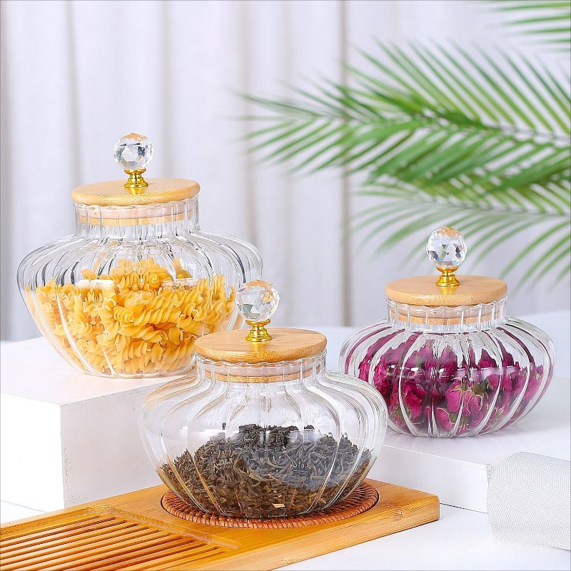 24 OZ Glass Cookie Jars with Lids Decorative Coffee Candy Canisters Halloween Pumpkin Shaped Food Storage Jar with Bamboo Lids Kitchen Jars for Nuts Spice Beans Tea Snack