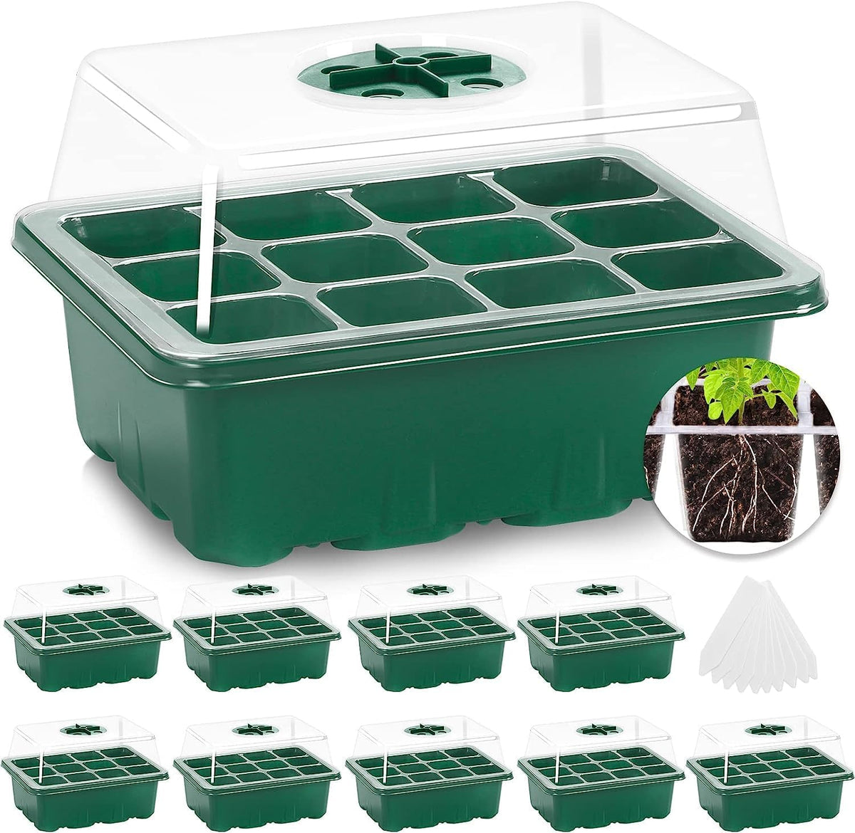 10pcs-Starting Tray | 12 Cell Reusable Seed Starter Tray | for Starting Vegetable, Flower & Herb Seeds | Indoor Grow Kit for Plant Seedlings | for Germination Success