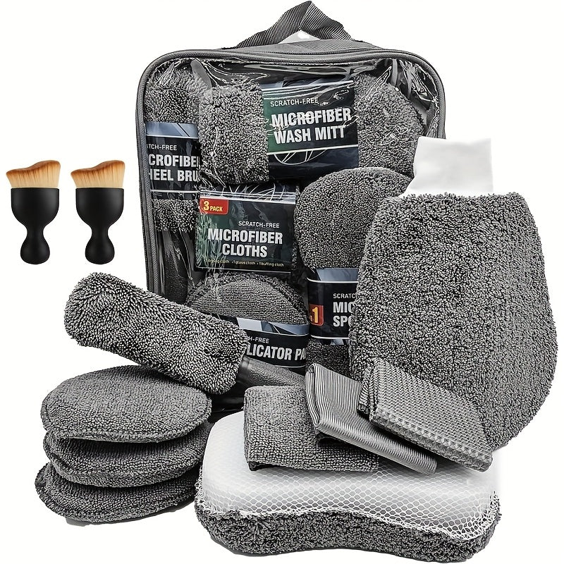 An 11pcs Car Cleaning Kit That Includes A Tire Brush, Microfiber Cleaning Gloves, Scratch Removal Pads, and Detailing Sponges for Both Interior and Exterior Care, Making It An Excellent Choice for Car Cleaning.