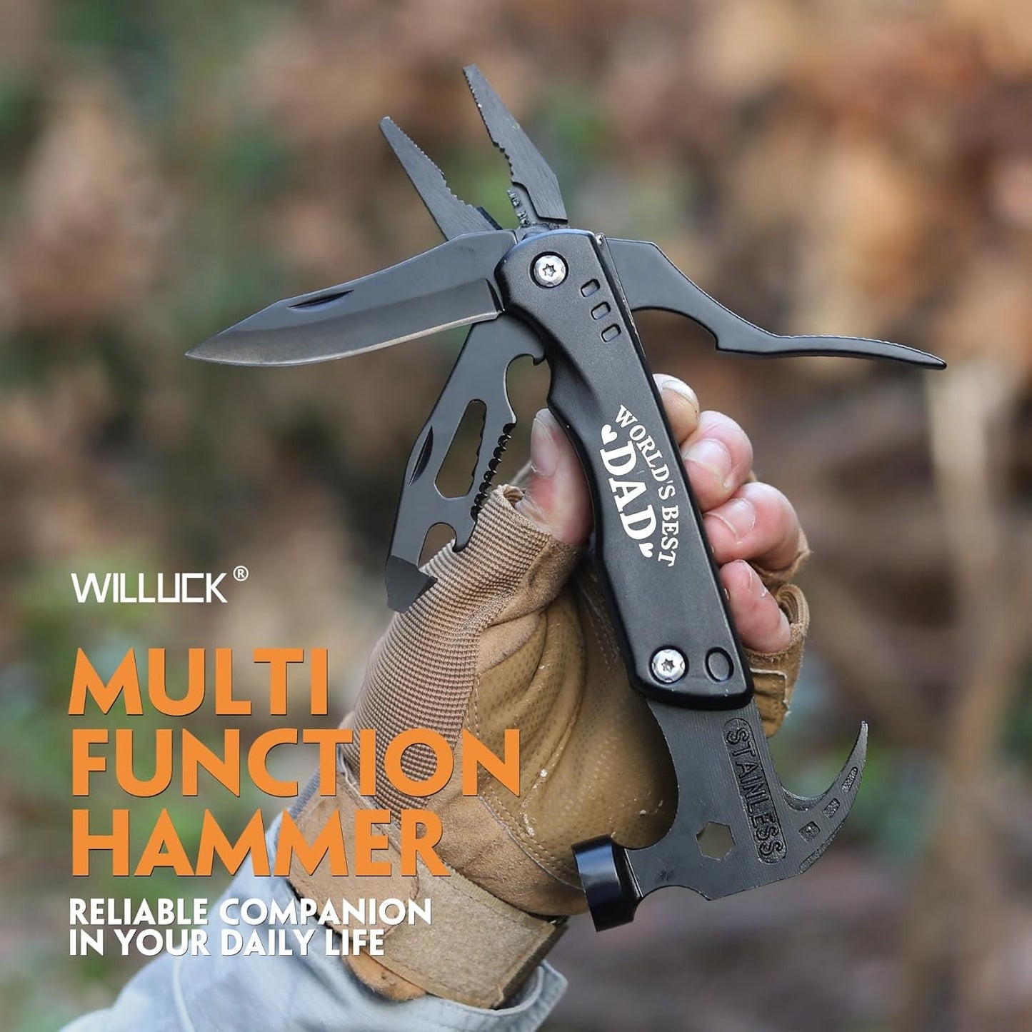 15 in 1 heavy-duty camping hammer multifunctional tool with knife, hammer, saw, screwdriver, bottle opener, and pliers - suitable for camping, construction DIY- Multi functional survival tool for emergency situations, equipped with a portable sheath,