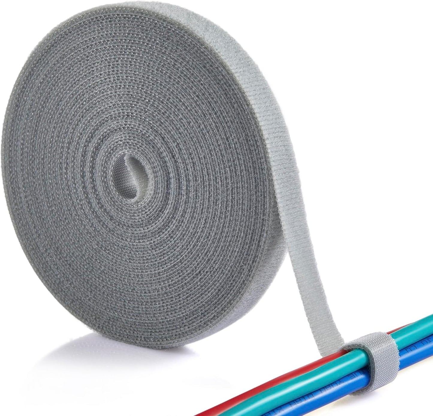 0.5 Inch x 16.5 FT 5PCS Double Sided Hook and Loop Roll Tape | Two Sides, Self Stick, No Adhesive Reusable Cable Ties Wrap for Cable Management, Heavy Duty Extender Straps Long Wire Strips Grey