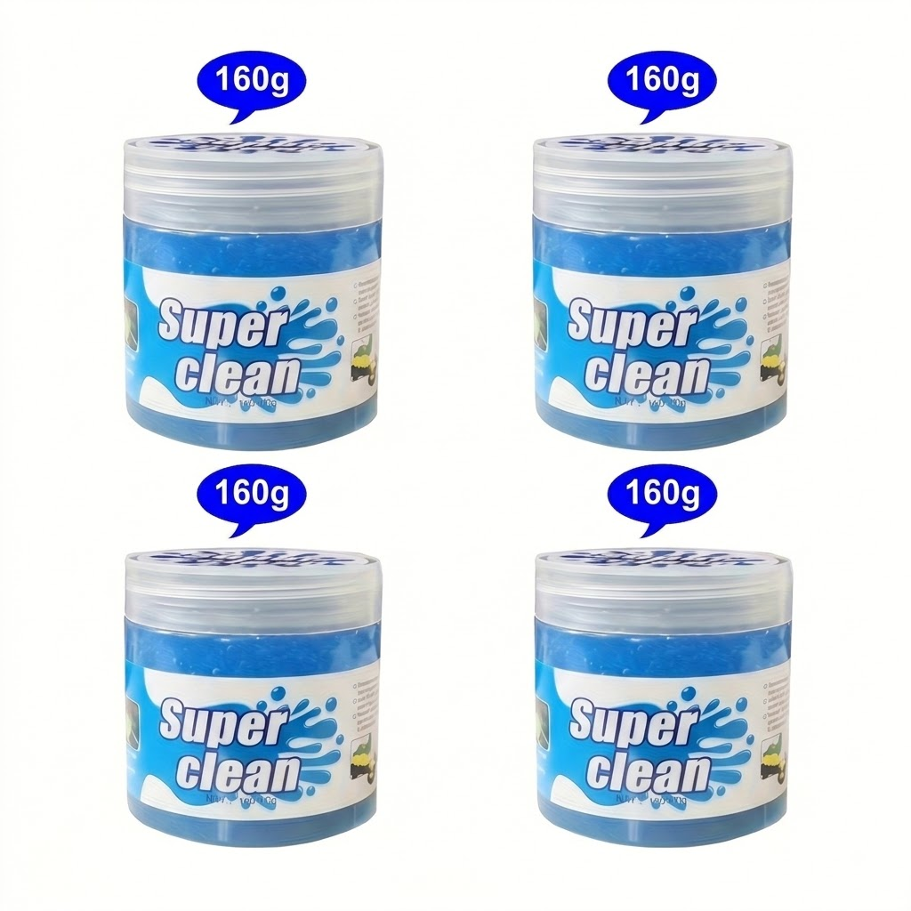 4PCS- Car Cleaning Gel, 160g Jar Dust & Crumb Cleaner for Air Vent Crevices Reusable Non-Sticky Compound, Blue Soft Slime, for Car Interior Console Keyboard Electronics Car Owners