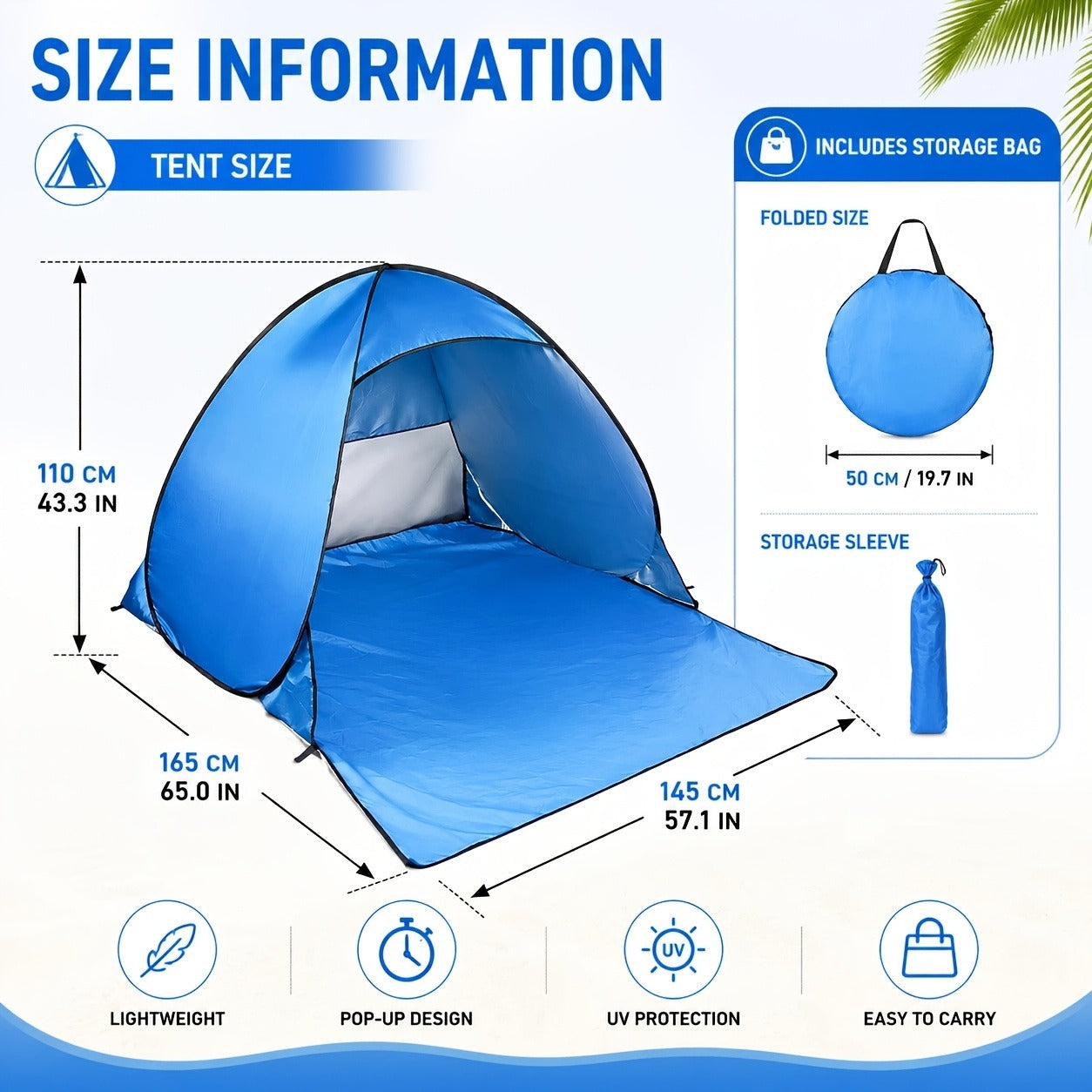 Pop Up Beach Tent – for 3-4 Person UPF 50+ UV Sun Protection Beach Shade Pop Up Sun Shelter with Carry Bag for Beach, Park, Camping