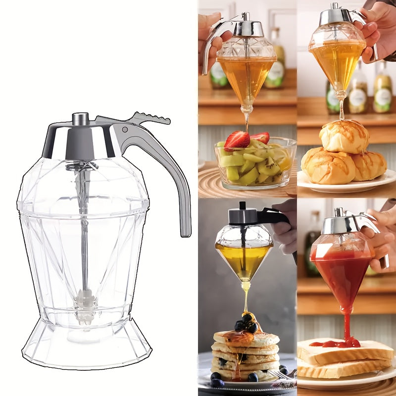 Honey Dispenser with Stand - Clear Jar with No-Drip Dipper & Flip Top Lid | Leak-Proof Kitchen Dispenser for Maple Syrup, Cooking Oil, Seasonings