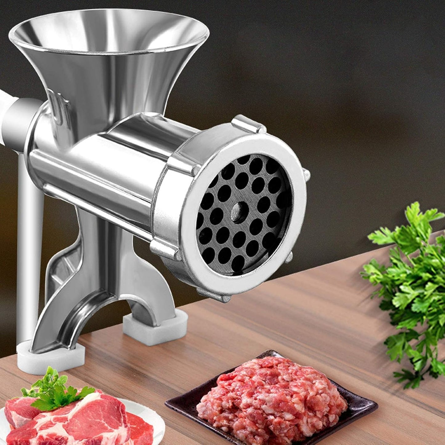 Manual Meat Grinder,304 Stainless Steel Hand Meat Grinder for Home Use, Food Grinder Manual Mincer Hand Crank with Sausage Funnels, Hand Operated Kitchen Tool for Pork, Chili, and Sausage, Silver