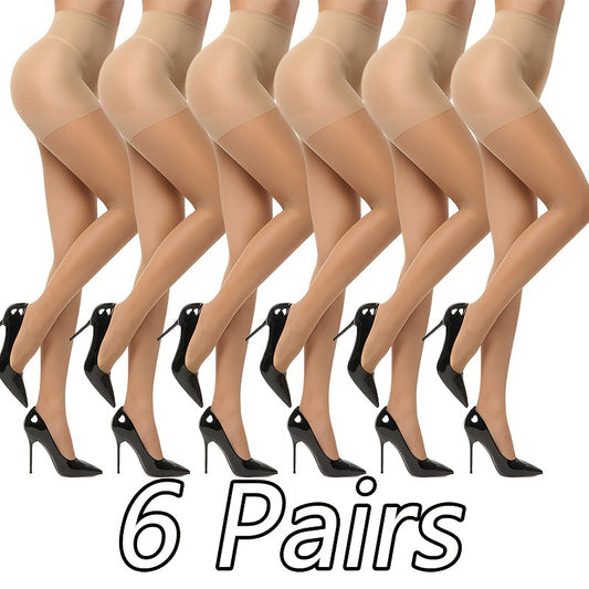 Sheer Tights for Women, 6 Pairs High Waist Control Top Pantyhose Soft Elastic Stretch (Fits 90-120lbs / 40-60kg), Black & Nude Nylon Blend, for Office Work Wear Dress Party Ladies