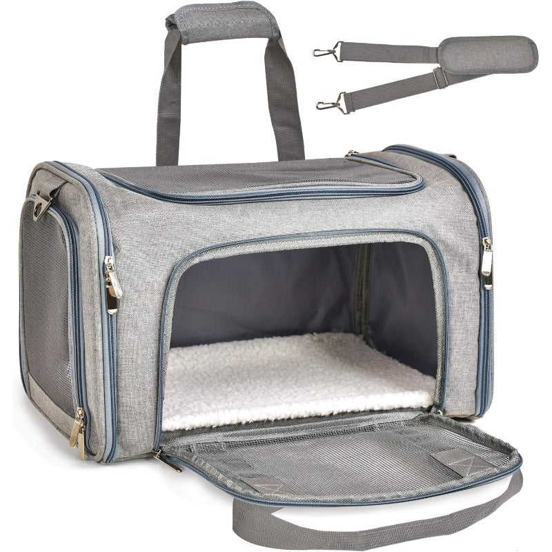 Cat Carriers Dog Carrier Pet Carrier For Small / Medium Cats Dogs Puppies (Up To 15lbs), TSA Airline Approved Small Dog Carrier Soft Sided, Collapsible Waterproof Travel Puppy Carrier - Grey