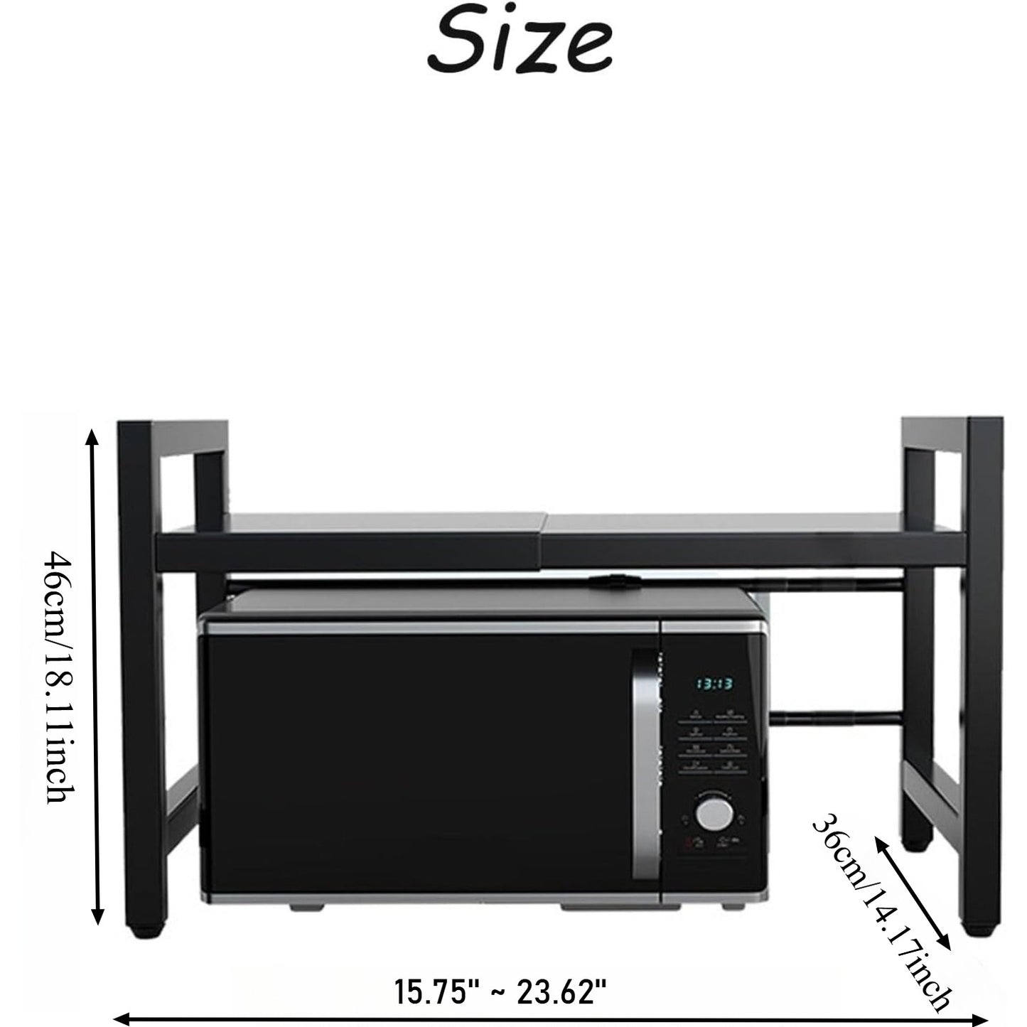 2 Tier Expandable Microwave Oven Rack, Kitchen Microwave Shelf Stand with Hook, Toaster Rack for Countertop Organization, Heavy Duty Pantry Shelf, White