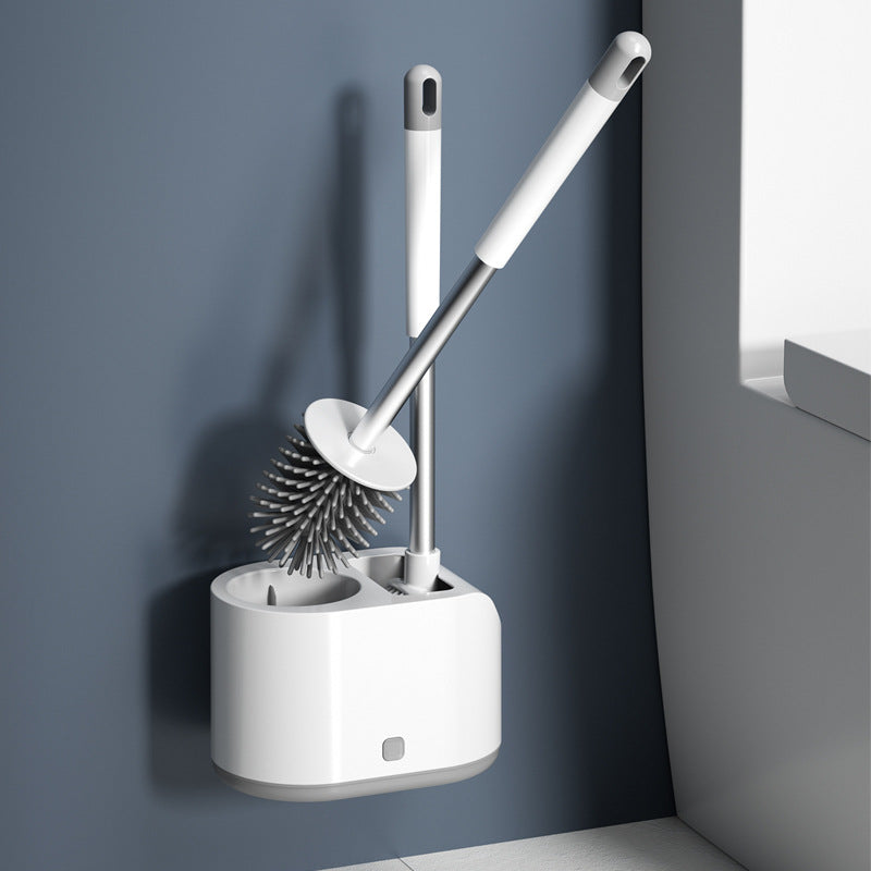 Toilet Brush and Holder Set.Silicone Toilet Brush Set, 2-in-1 Bathroom Cleaner with Flat & Round Heads, Wall Mounted or Floor Standing