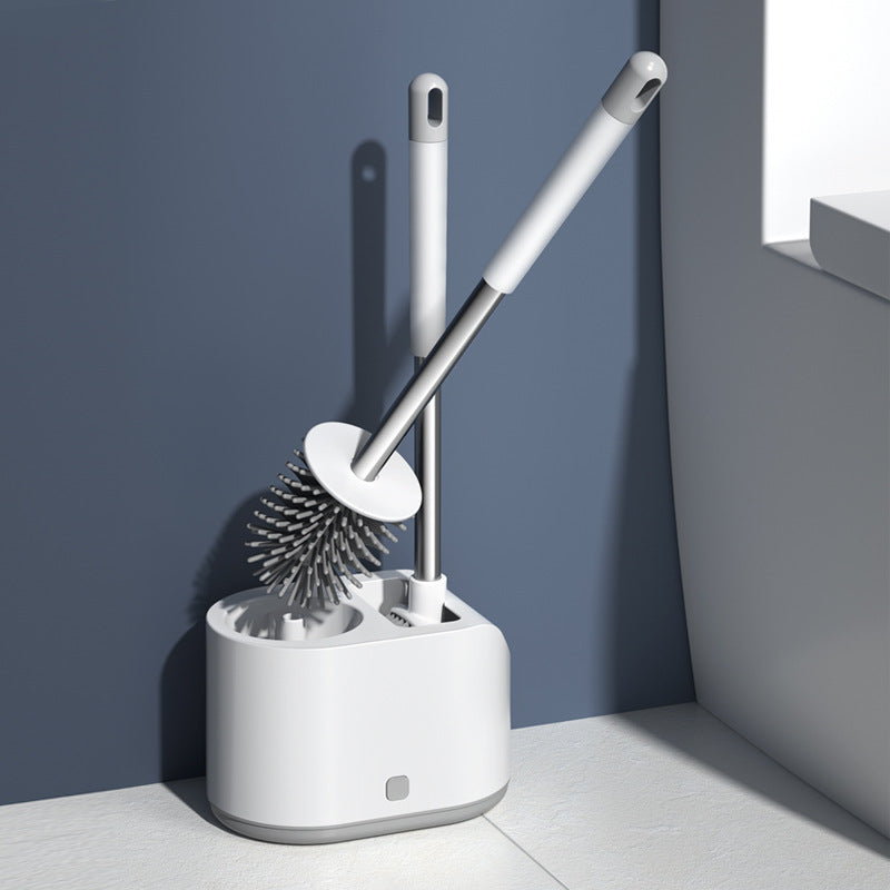 Toilet Brush and Holder Set.Silicone Toilet Brush Set, 2-in-1 Bathroom Cleaner with Flat & Round Heads, Wall Mounted or Floor Standing