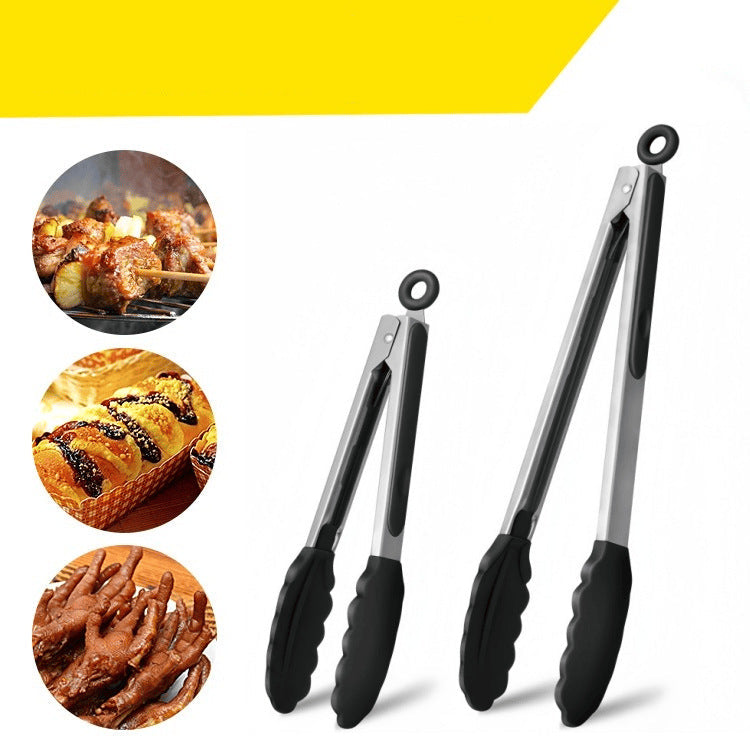 Kitchen Tongs for Cooking,Stainless Steel,Heat Resistant BBQ Tong Set of 3, Non Scratch Silicone Tip for Pan, Strong Grip, Grab Food, Toss Salad, Pull Lock, Black
