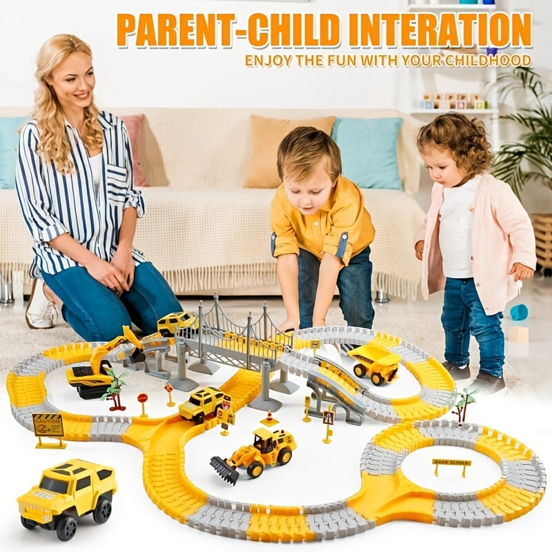 Kids Toys 288 PCS Construction Race Tracks Toy for 5 Year Old Boys Girls, Construction Truck Car and Flexible Track Play Set Create A Engineering Road Games Toddler Toys Birthday Gifts