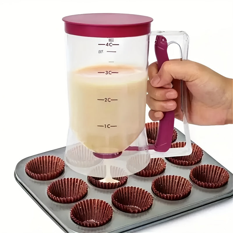 Pancake Batter Dispenser - Kitchen Must Have Tool for Perfect Pancakes, Cupcake, Waffle, Muffin Mix, Cake & Crepe - Baking Supplies for Griddle - Pancake Maker with Measuring Label (Purple)