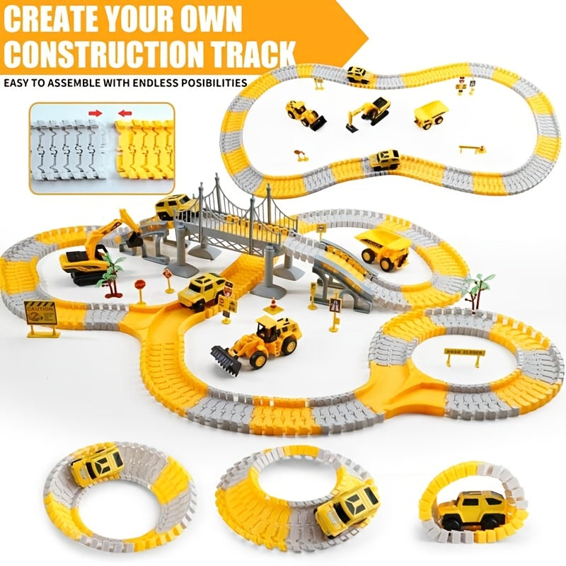 Kids Toys 288 PCS Construction Race Tracks Toy for 5 Year Old Boys Girls, Construction Truck Car and Flexible Track Play Set Create A Engineering Road Games Toddler Toys Birthday Gifts
