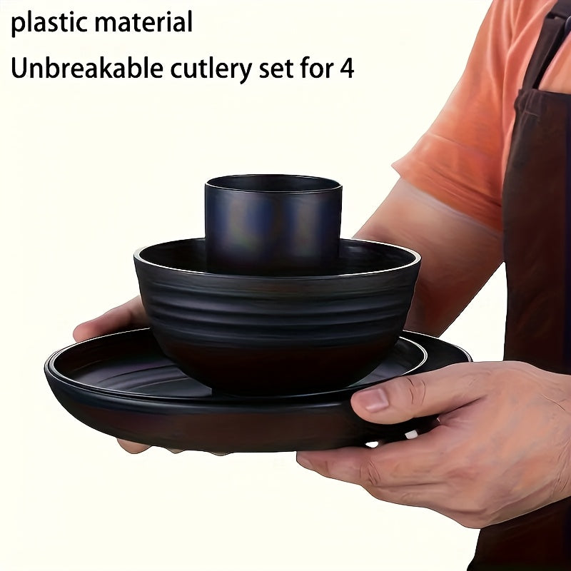 16-Piece Unbreakable Dinnerware Set, Shatterproof Plates, Microwave & Dishwasher Safe, Reusable Tableware - 8 Plates, 4 Bowls, 4 Cups - Perfect for Camping, Picnics, Housewarming Gifts, Family Gatherings, and Everyday Use