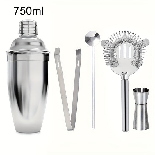 5-Piece Stainless Steel Bar Tools Set with Shaker, Jigger, Strainer, and Bar Tools for Parties and Gatherings