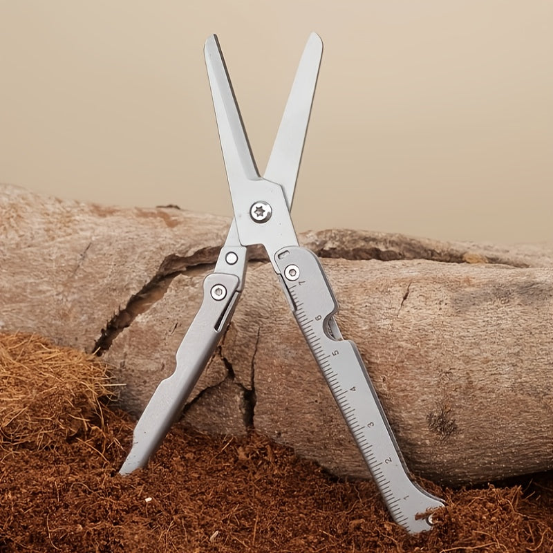 Foldable scissors with measuring ruler - stainless steel mini Travel Scissors portable lightweight EDC scissors multitool suitable for camping survival and outdoor use