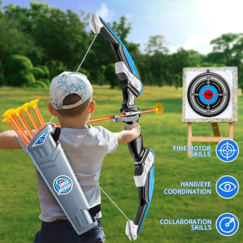 Bow and Arrow Set for Kids, 1 Pack LED Light Up Archery Set with 10 Suction Cup Arrows, Indoor and Outdoor Toy for Boys Girls Age 4-12 with Standing Target&1 Quivers