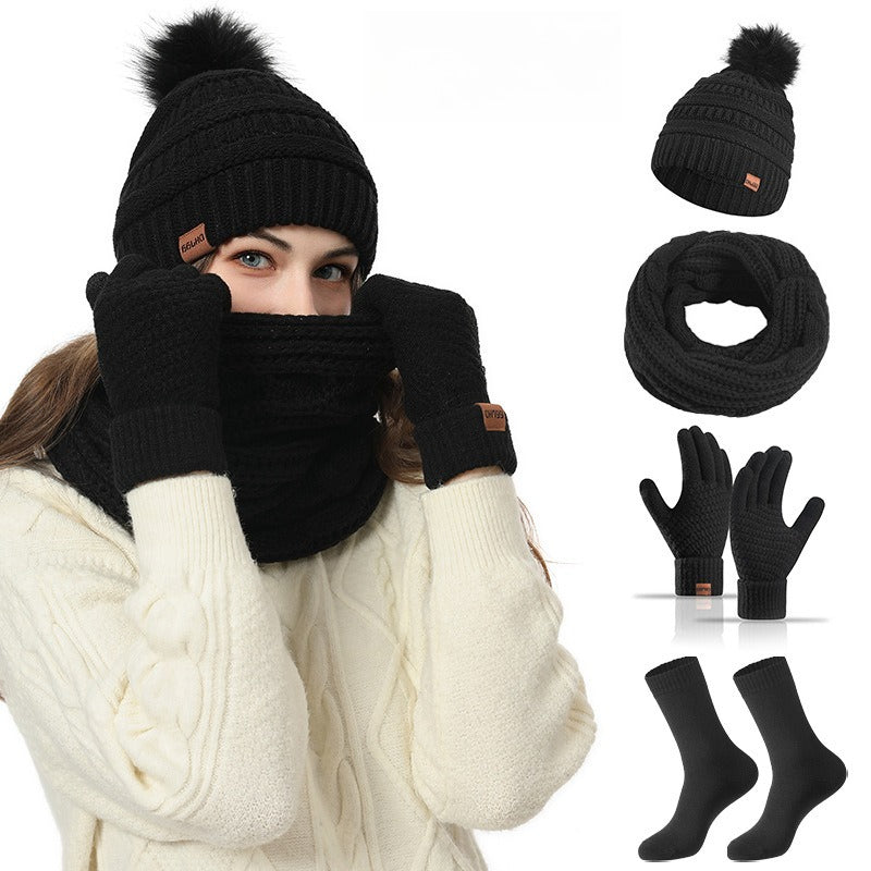 Warm Winter Knitted Set: Long Scarf, Beanie Hat, Touchscreen Gloves & Socks - Versatile 4-Piece Ensemble with Cozy Wool Lining for Men and Women- 4 Piece Bundle