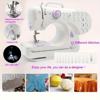 Sewing Machine Portable mini Electric Sewing Machine for beginners 12 Built-in Stitches 2 Speed with Foot Pedal，Light, Storage Drawer.