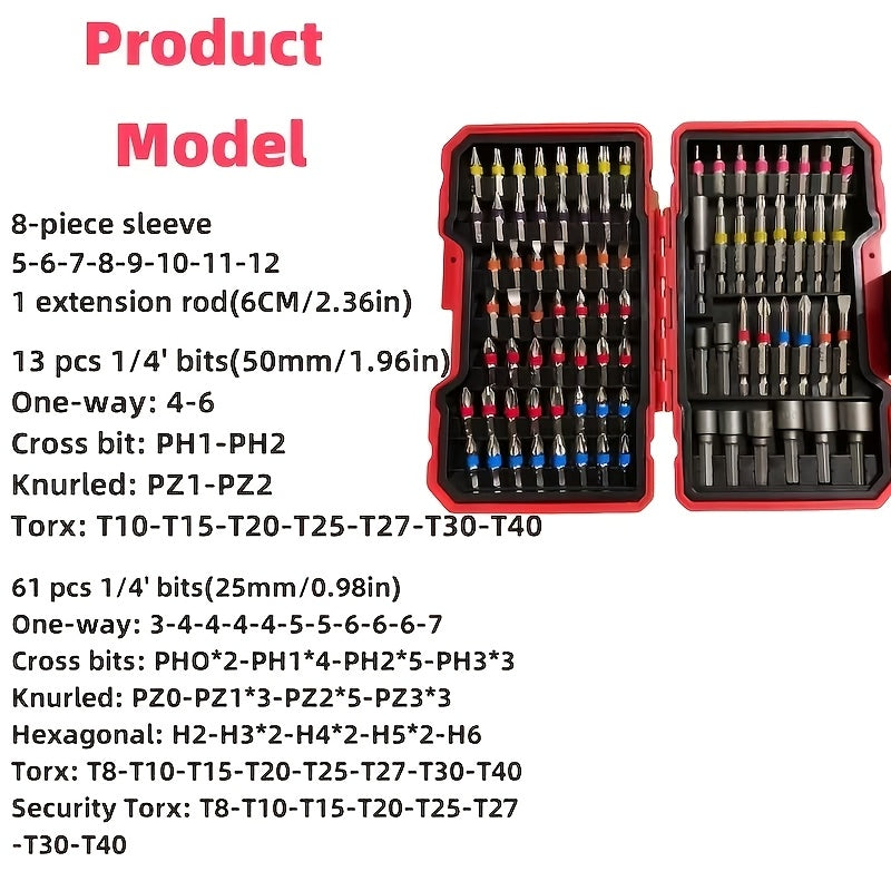 83 Rainbow Magic Box Electric Screwdriver Bit Kit - Compatible with Hexagonal, Cross, and Manual Drills - Durable Hard Alloy Material, Suitable for Precise Operations in Narrow Spaces